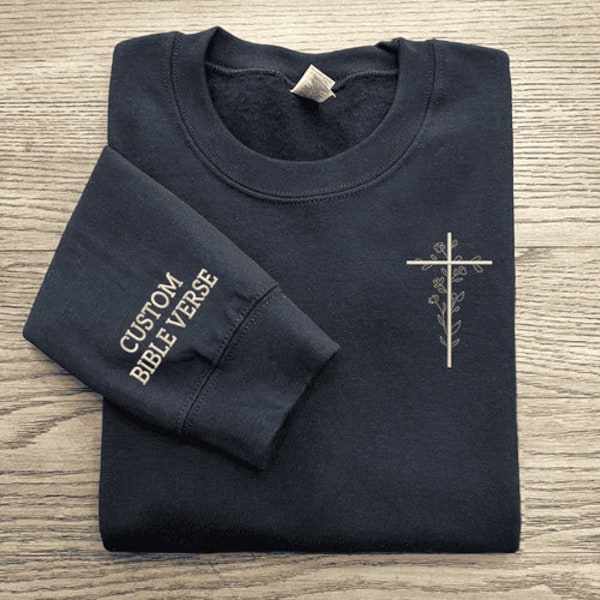 Custom Bible Verse Embroidered Crewneck Sweatshirt | Minimal Neutral Embroidery | Christian Sweatshirt | Faith Embroidered Gifts