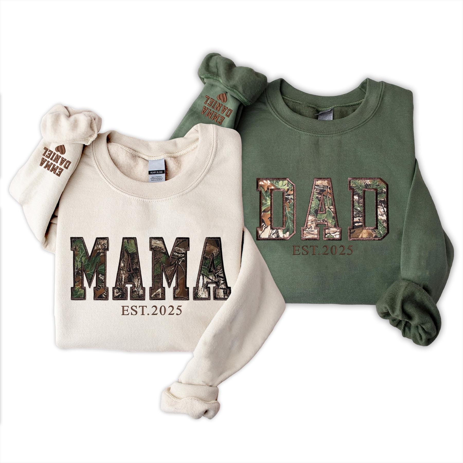 Realtree Camo Applique Floral Mama Dad Sweatshirt, Custom Mama Dad Embroidered Sweatshirt, Personalized Gift for Mama Dad with Kid names