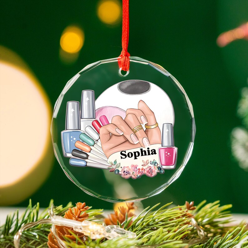 Personalized Name Nail Technician Manicurist Christmas Glass Ornament