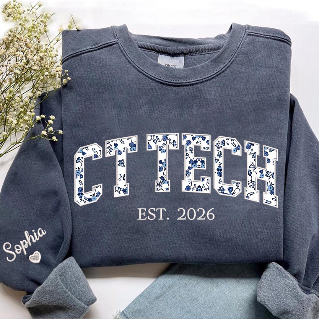 Personalized Embroiderd CT Tech Sweatshirt, Custom Floral Applique CT ...