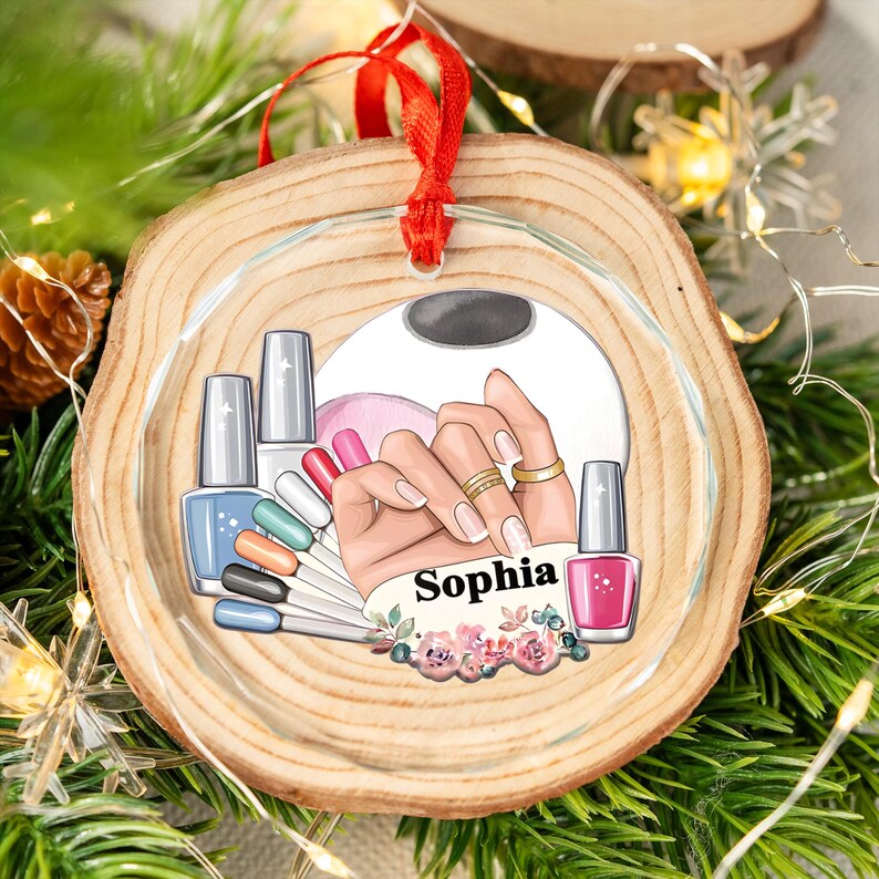 Personalized Name Nail Technician Manicurist Christmas Glass Ornament