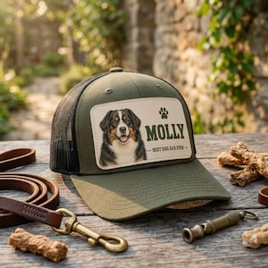 Personalized Dog Portrait Leather Patch Hat, Custom Pet Photo Trucker Cap, Pet Lover Baseball Hat, Gift For Dog Moms Dads