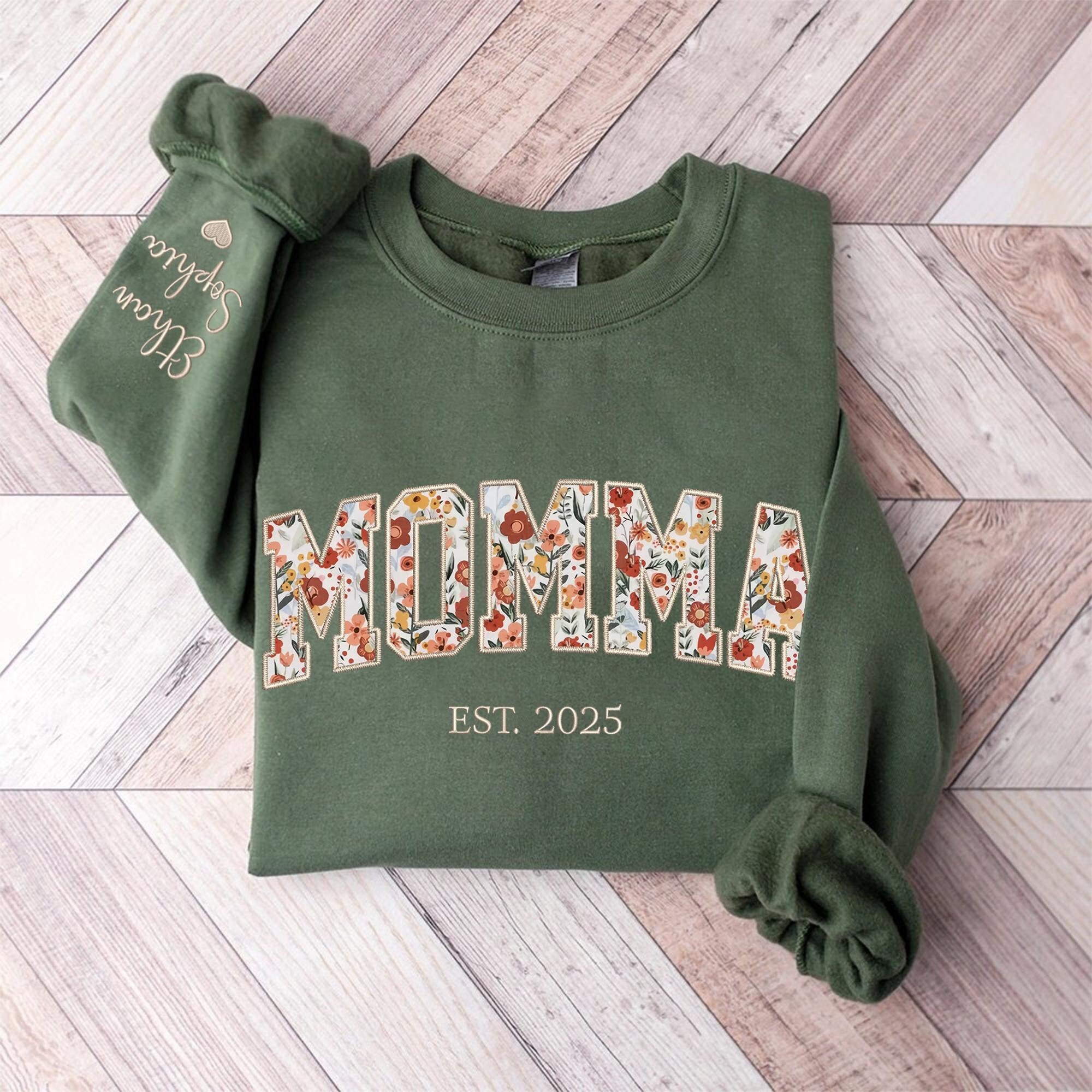 Embroidered Momma Sweatshirt, Mommafloral Applique