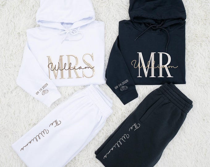 Custom Embroidered Couple Hoodies and Sweatpant,  Matching Couples Shirts Sweatshirt Hoodies and Sweatpant, Matching Couples Outfits