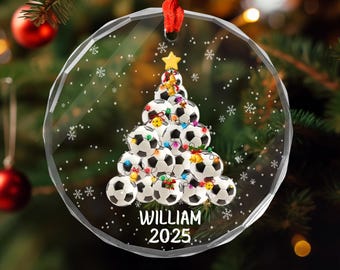 Custom Soccer Glass Ornament, Personalized Soccer Player Christmas Ornament, Custom for Soccer Fans, Xmas Tree Decor
