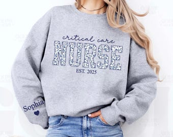 Personalized Embroidered Applique CCU Nurse Sweatshirt, Gift for Critical Care Nurse,Icu Sweater,CCU nurse sweater,Critical Care Nurse Gifts