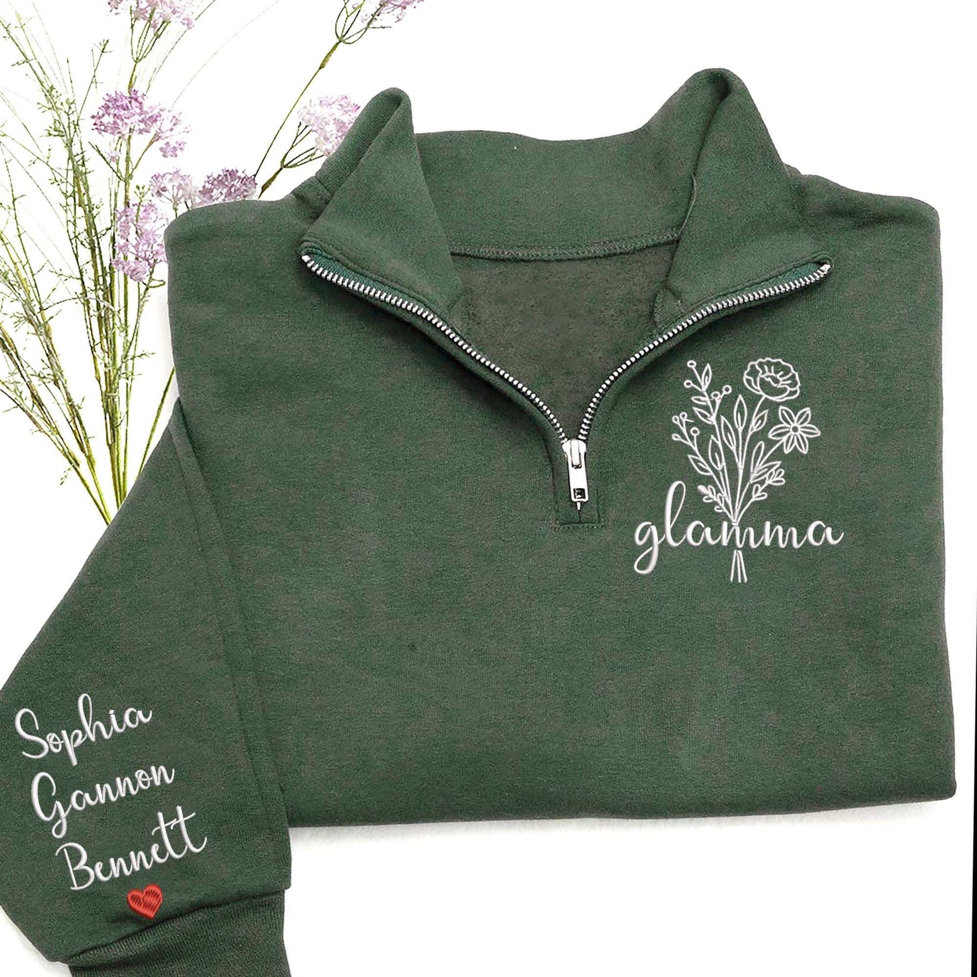 トップス TELMA Embroidered Sweatshirt Custom Embroidered Glamma Sweatshirt With Grandkids Names on