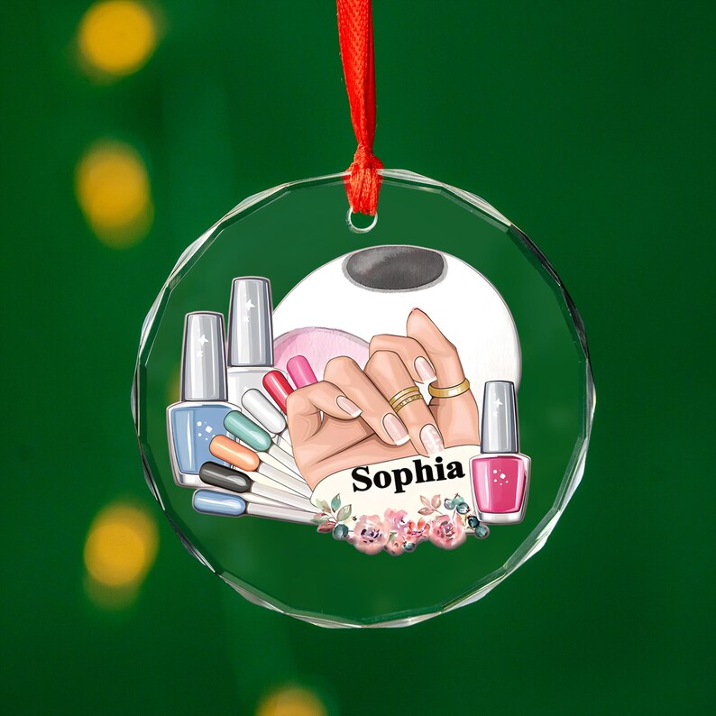 Personalized Name Nail Technician Manicurist Christmas Glass Ornament