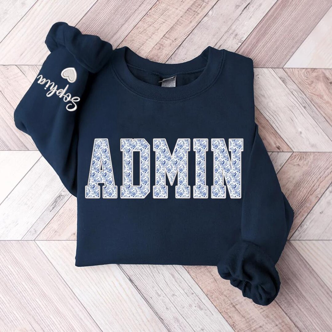 Custom Floral Applique Embroidered Admin Sweatshirt, Personalized Women ...