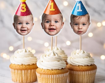 Personalized Baby Face Birthday Decoration Cupcake Toppers, Custom Cupcake Topper For Milestone Birthday, Baby Photo Toppers,Fun Party Decor