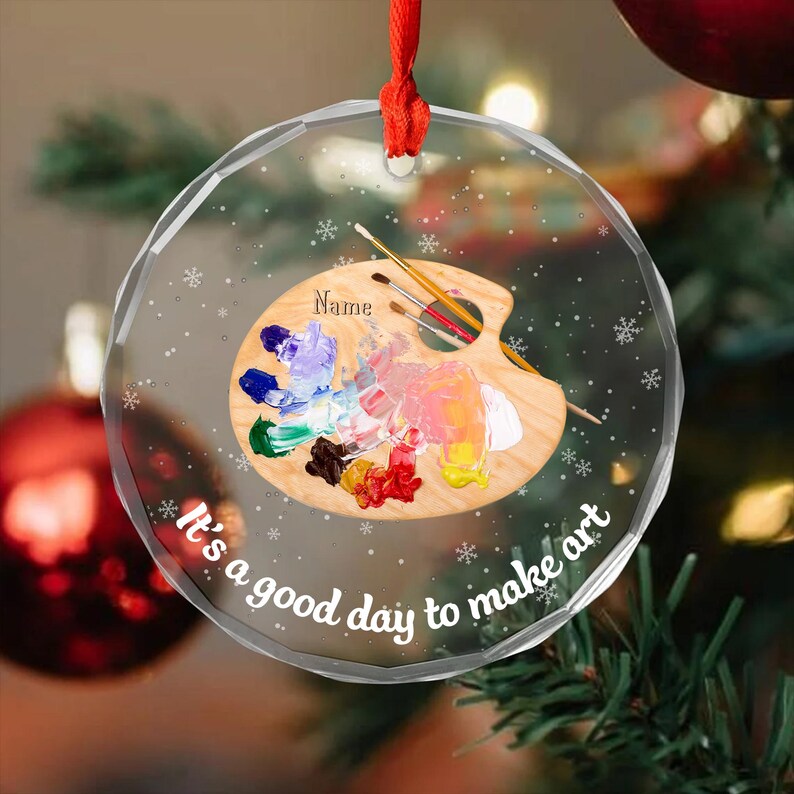 Personalized Painting Palette Glass Ornament, Custom Name Paint Palette