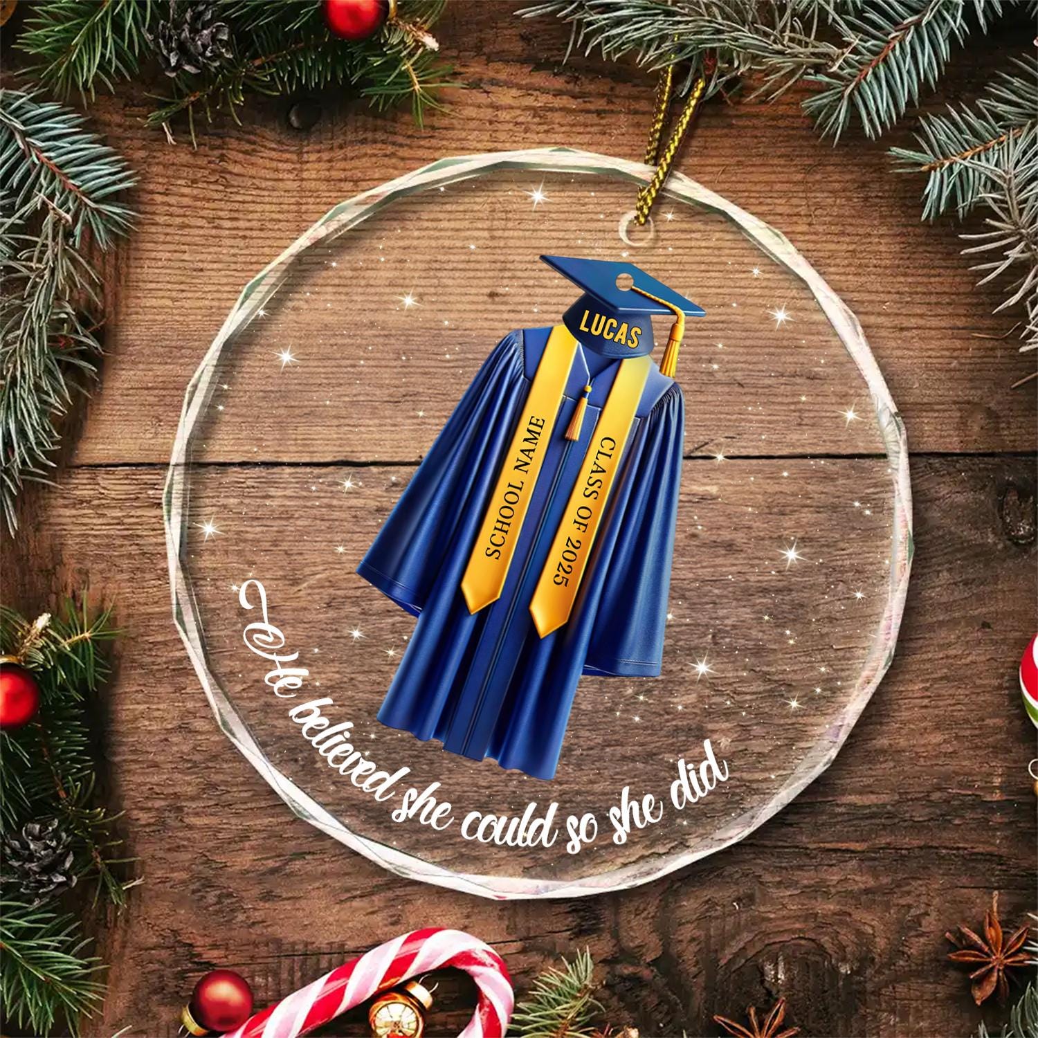 Senior Glass Ornament, Custom Graduation Christmas Ornament, Personalized Class of 2024 2025 Ornament, Gifts for Senior Graduate Grad to be