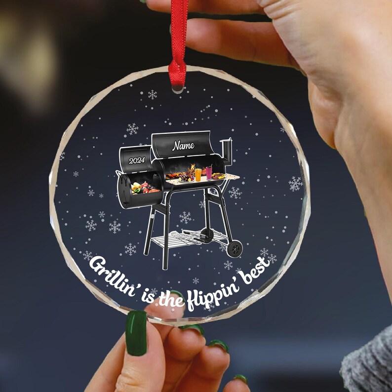 Custom Grill Christmas Glass Ornament, Grill Flat Shape Ornament