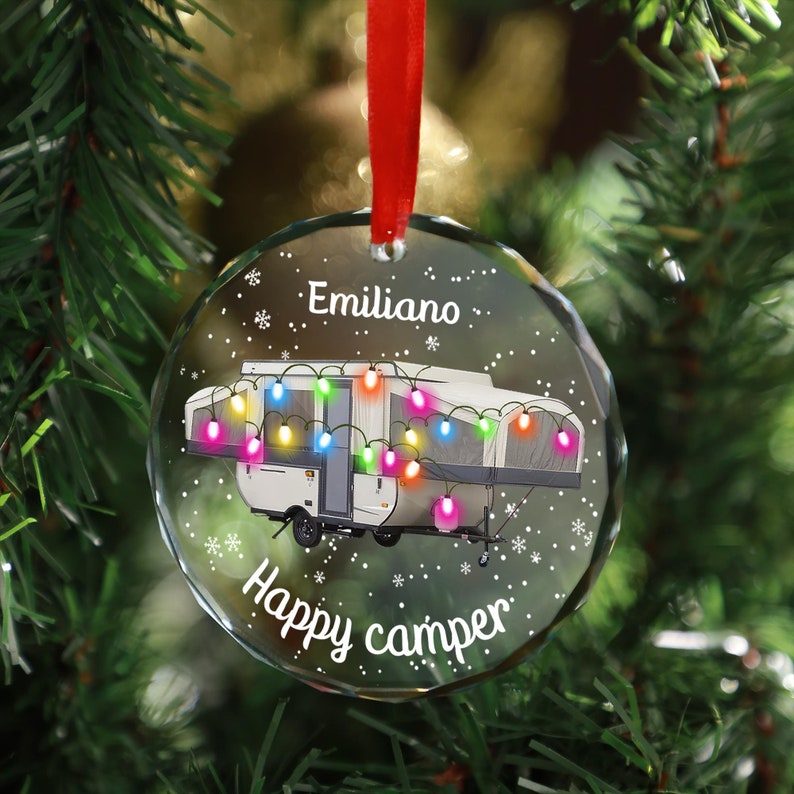 Custom Camper Glass Ornament, Personalized RV Christmas Ornament