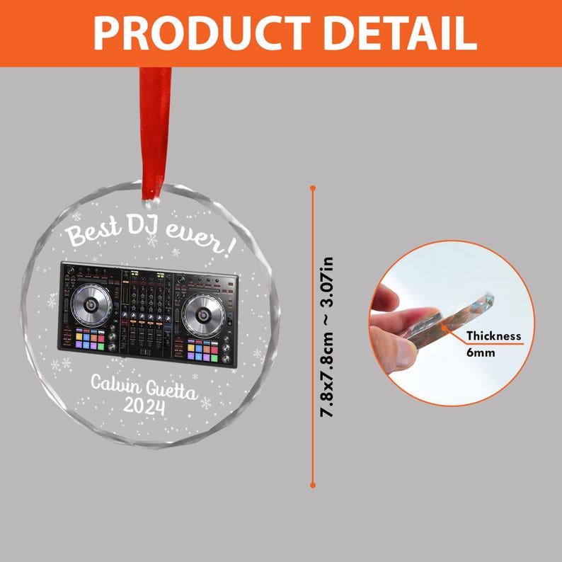 Custom DJ Glass Ornament, Personalized DJ Christmas Ornament, Unique