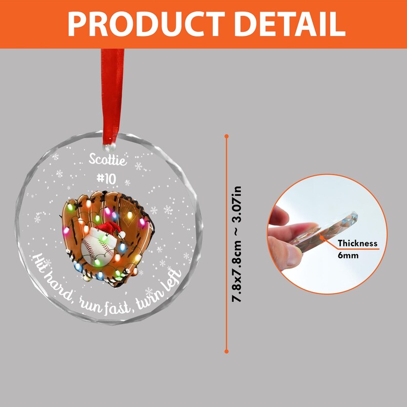 Custom Baseball Glass Ornament, Personalized Baseball Christmas