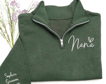 Personalized Nana Embroidered Quarter Zip Sweatshirt Kids Names, Est, Custom Gifts For Nana, Christmas Gift For Grandma, Nana Mama Mimi Gift