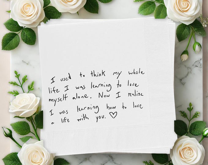 Personalized Love Note Handwriting Napkins, Custom Handwritten Note Paper Napkins, Printed Wedding Cocktail Napkins Custom Love Note Napkins