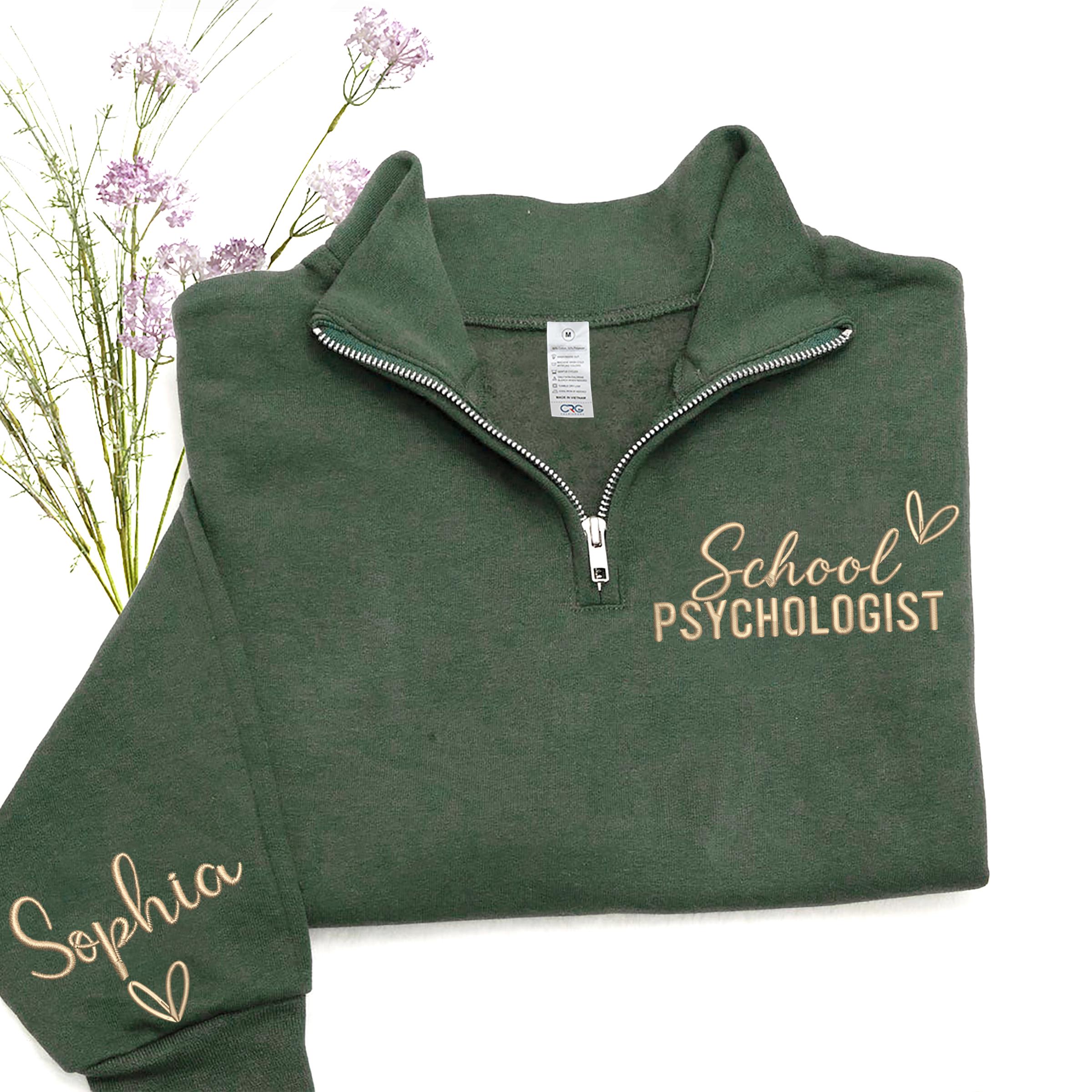 Psych Sweaters School Psychologist Quarter Zip Sweatshirt, Personalized Psych Hoodie ...