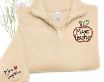 Custom Music Teacher Sweatshirt, Custom Embroidered Music Teacher Quarter Zip Sweatshirt With Names, Christmas Gifts, Back To School Gifts