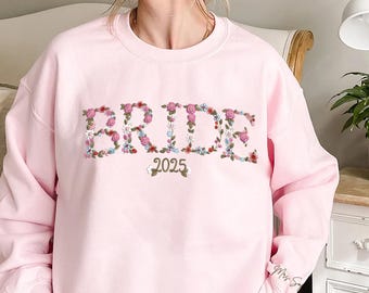 Custom Embroidered Bride Sweatshirt, Bridal Shirt Engagement Gift Comfort Colors Casual Short Sleeve Oversized Top Future Mrs Bride Shirt
