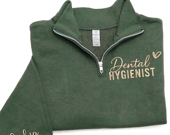 Dental Hygienist Quarter Zip Sweatshirt, Personalized RDH Hoodie, Embroidered Name Shirt, Dental Hygiene Gift for Dentist Office Staff