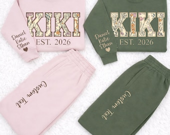 Custom Embroidered Kiki Sweatshirt,Grandma Floral Appliqué Sweatshirt,Baby Shower Gift For Kiki,Mama Birthday Shirt,Mother's Day Gifts