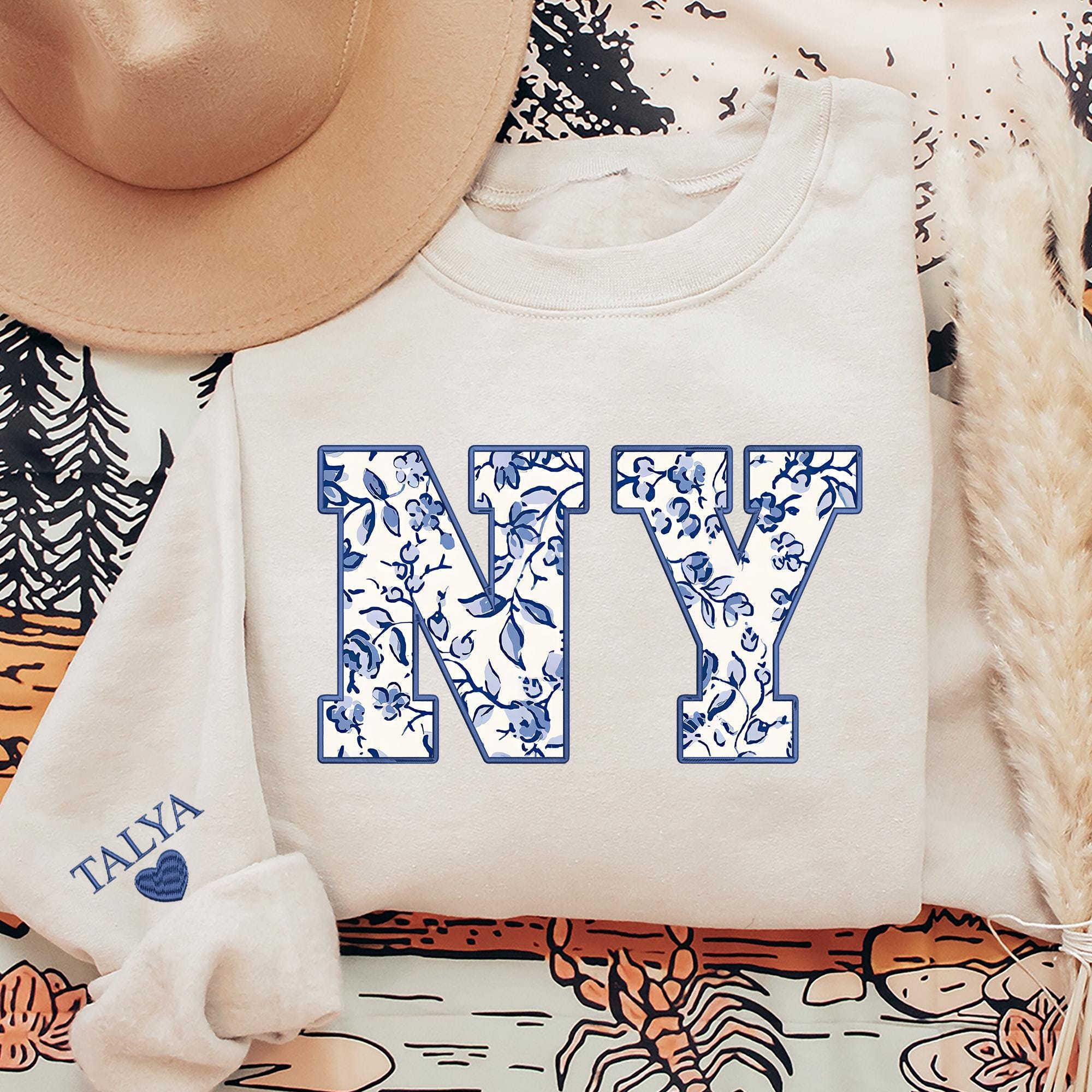 Custom New York Sweatshirt, New York State Embroidered Crewneck, New York Hoodie Custom New York Sweater, Gifts to New York NY Sweatshirt