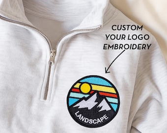 Custom Logo Embroidered Quarter Zip Sweatshirt, Personalized Left Chest Embroidery for Team, Business, Bridal Parties, or Everyday Wear