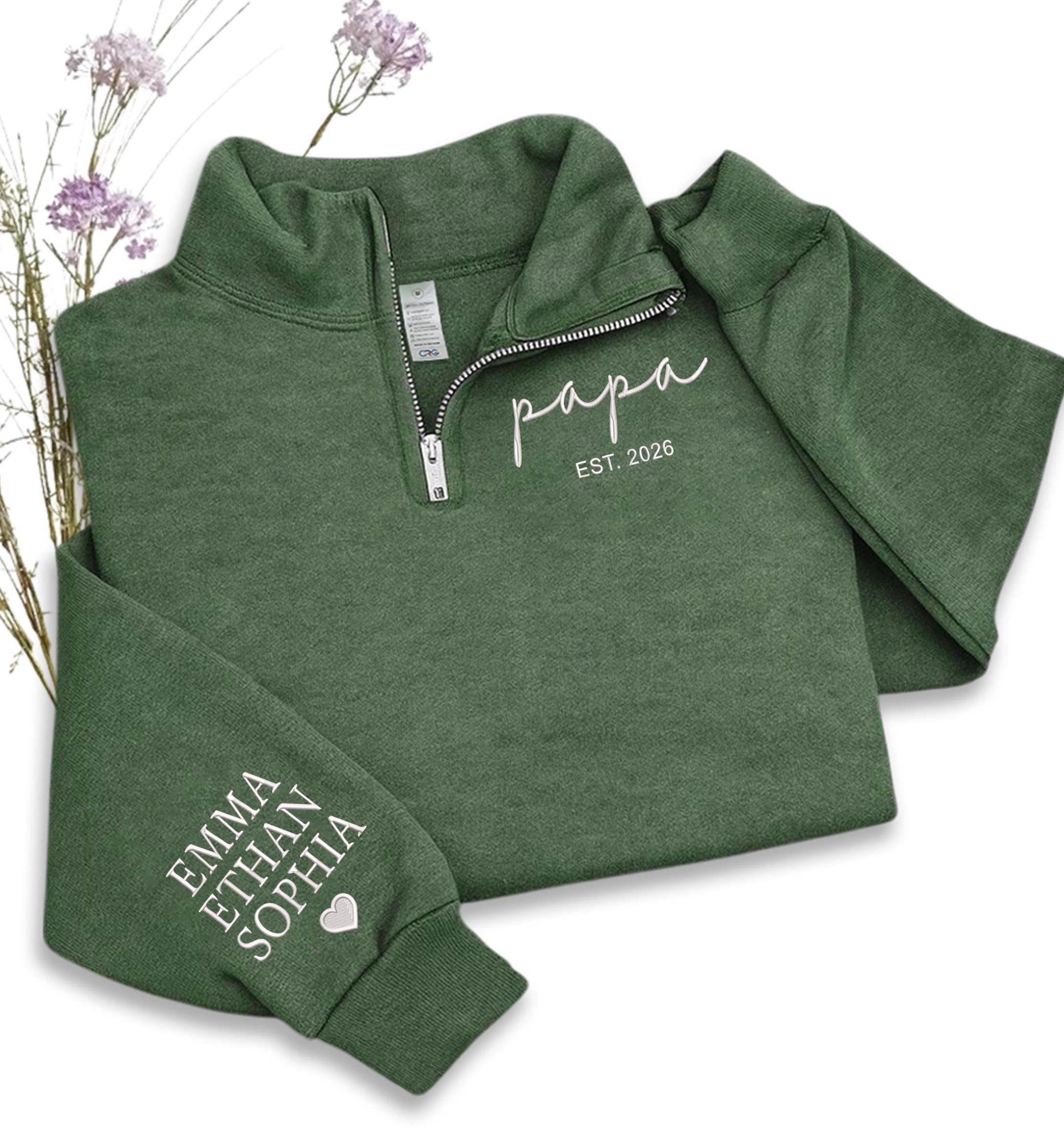 Custom Papa Sweatshirt, Custom Embroidered Papa Quarter Zip