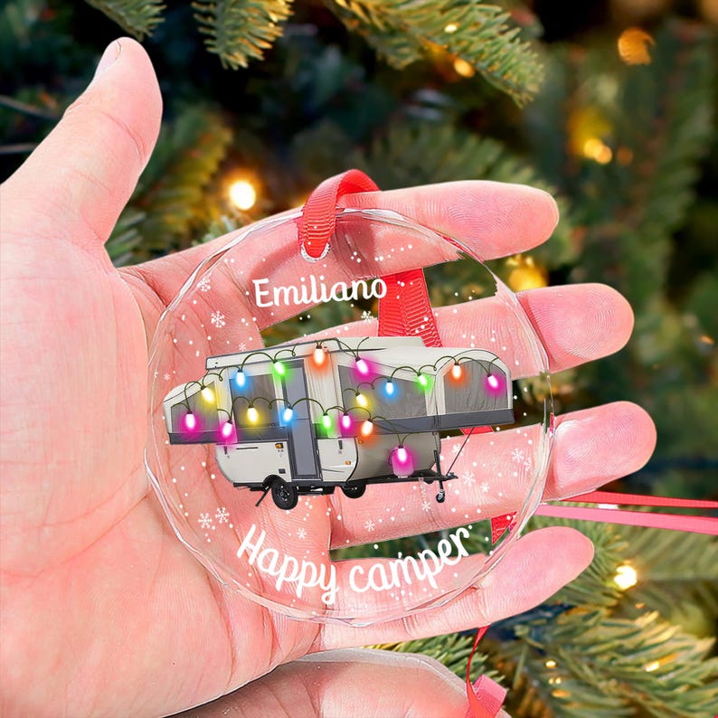 Custom Camper Glass Ornament, Personalized RV Christmas Ornament