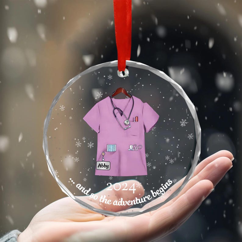 Personalized Nurse Scrubs Glass Ornament, Custom Nurse Christmas Gift