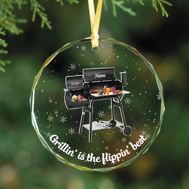 Custom Grill Christmas Glass Ornament, Grill Flat Shape Ornament