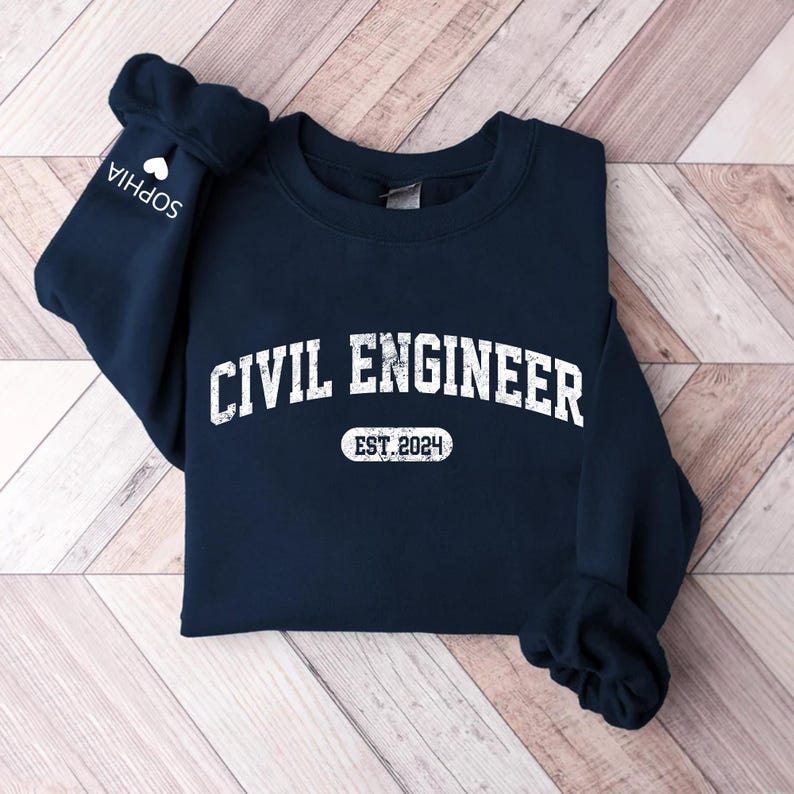Personalized Civil Engineer Sweatshirt With Name on Sleeve, Engineering ...