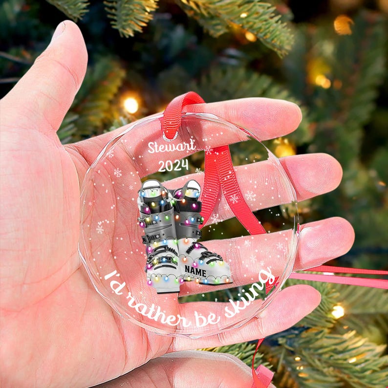 Custom Skiing Glass Ornament, Personalized Skier Christmas Ornament