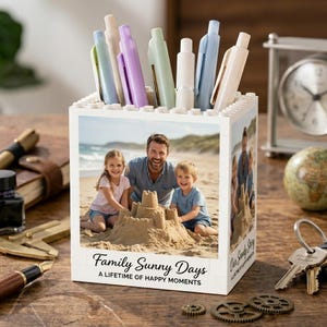 Custom Photo Brick Pencil Holder, Fathers Day Gift for Dad from Kids, Personalized Building Block Pen Pot, Unique Desk Organizer Men Gift 3