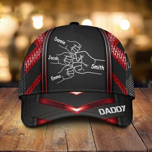 Custom Dad Kids Names Holding Hands Cap, Papa Hands Print Personalized Cap, Fist Bump Custom Classic Hat, Gift For Grandpa, Dad Trucker Hat