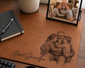 Custom Sketch Art Desk Mat for Dad, Personalized Photo Mouse Pad, Father’s Day Gift for Grandpa, Papa