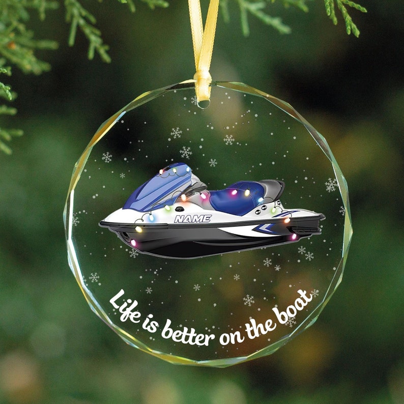 Personalized Jet Boat Christmas Glass Ornament, Skiing Jet Boat