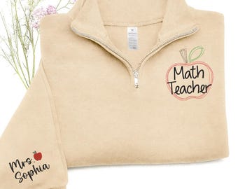 Custom Math Teacher Sweatshirt, Custom Embroidered Math Teacher Quarter Zip Sweatshirt With Names, Christmas Gifts, Back To School Gifts