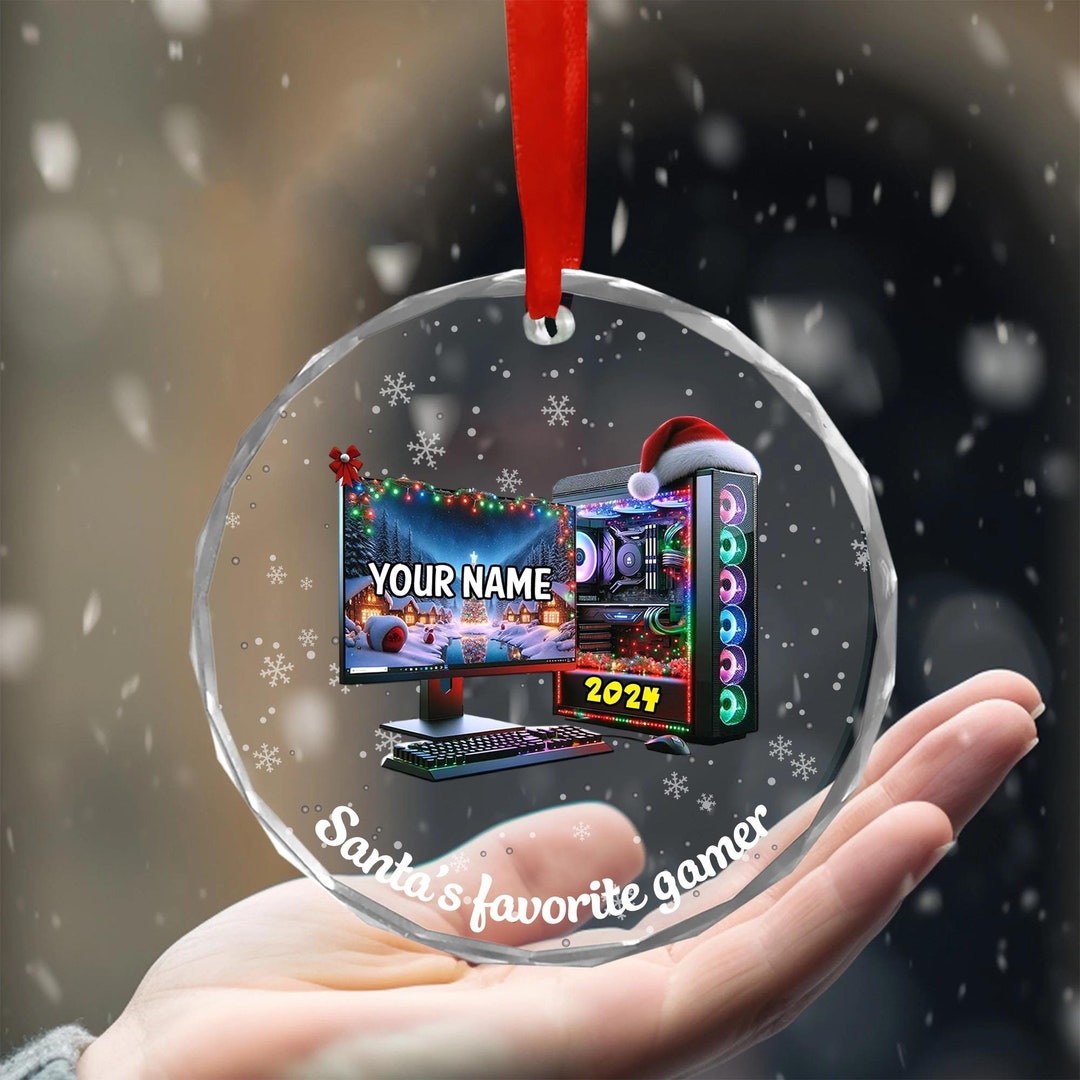 Personalized Gaming PC Christmas Glass Ornament - Custom Name Gamer ...