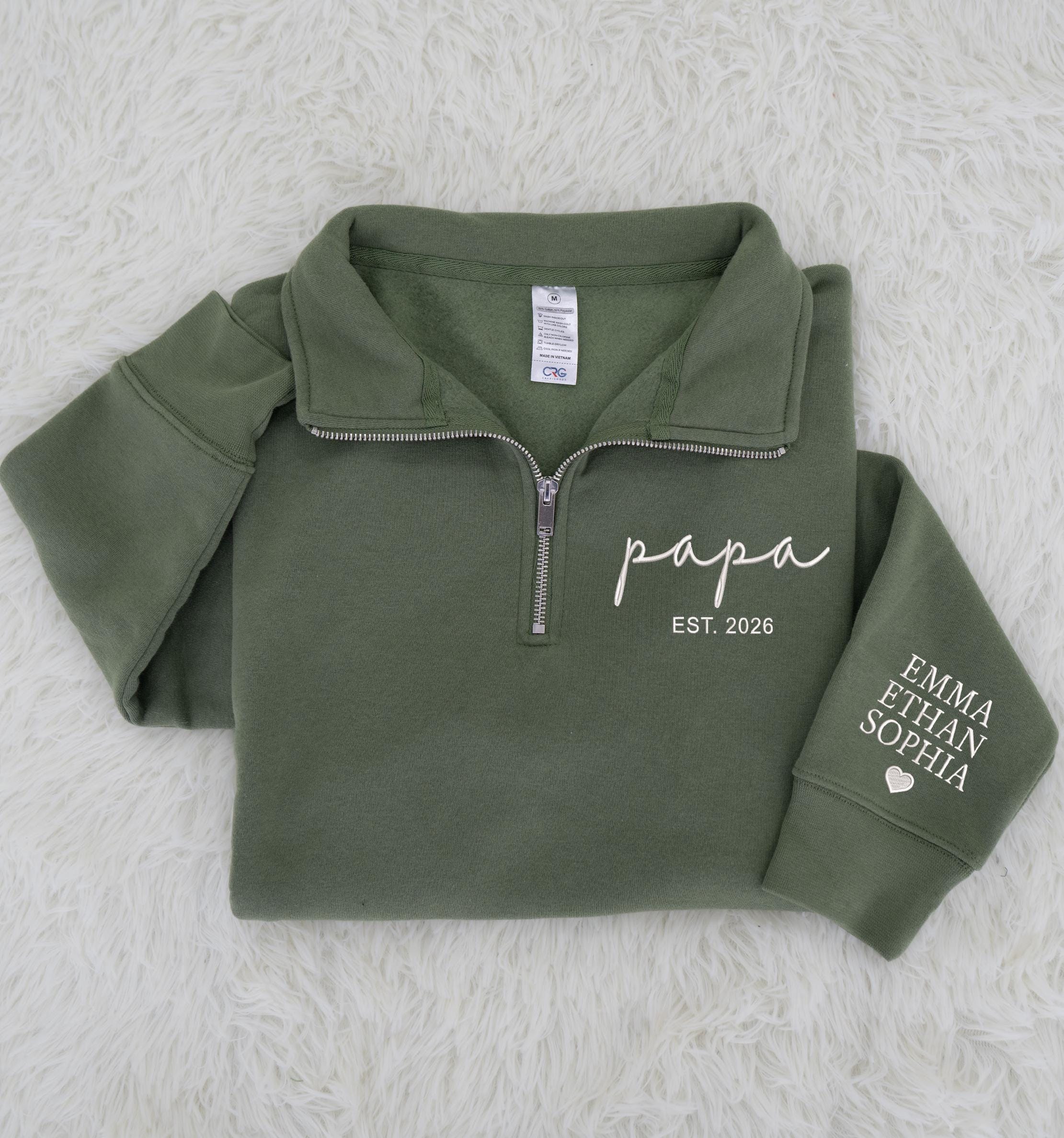 Custom Papa Sweatshirt, Custom Embroidered Papa Quarter Zip