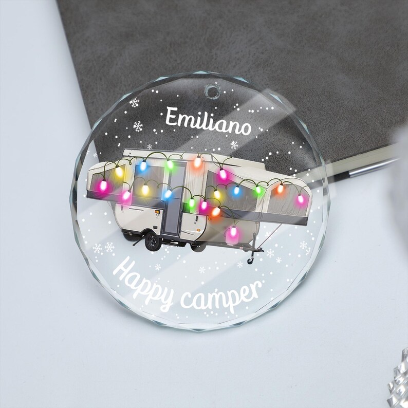 Custom Camper Glass Ornament, Personalized RV Christmas Ornament
