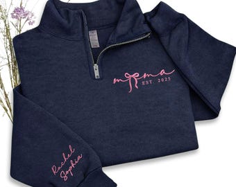 Custom Mama Embroidered Sweatshirt, Personalized Mama Quarter Zip Sweatshirt With Kids Names, Mothers Day Christmas Gift for Mom Mama