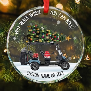 Personalized Golf Cart Carrying Christmas Tree Acrylic Ornament, Custom Golf Cart Ornament 2024, 2D Flat Sports Golf Christmas Ornament 2024