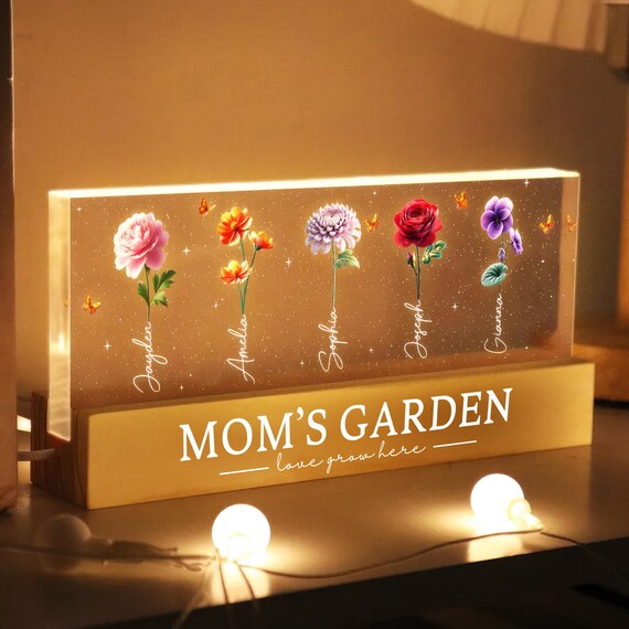 Mom's Garden Acrylic Night Light, Custom 3D Birthflower