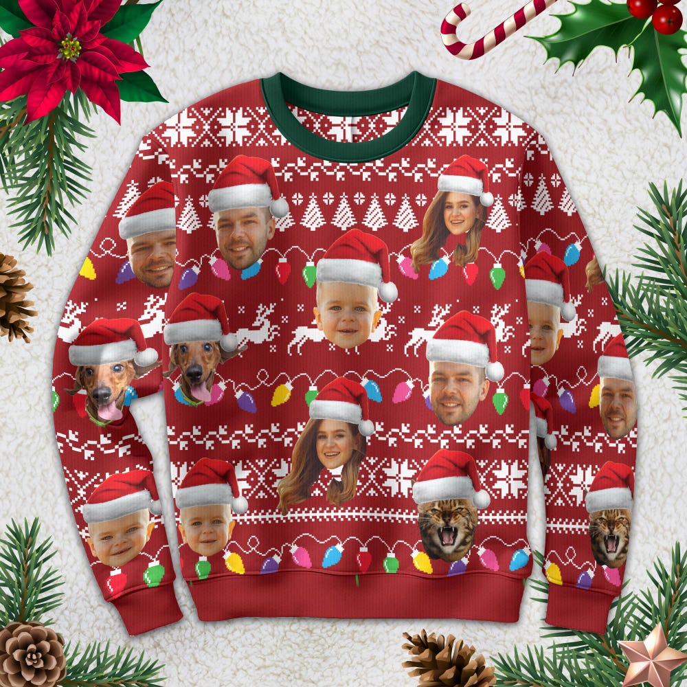 Custom Photo Ugly Christmas Sweatshirt, Family Face Christmas Ugly Sweater, Dog Lover Sweater, Cat Photo Sweatshirt, Christmas Sweater Gift Onlytee