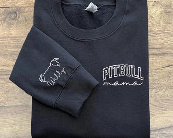 Embroidery Pitbull Mama Sweatshirt,Embroidered Pitbull Mom Sweatshirt,Pitbull Gifts, Dog Gift, Personalized Dog Shirt, Dog Breeds, Dog Gifts