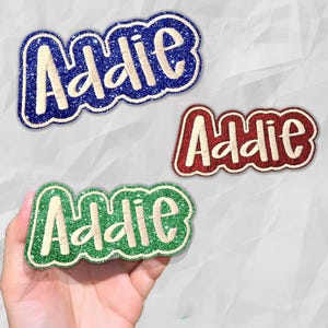 Custom Embroidered Glitter Name Patch, Personalized, Sew On or Peel & Stick, Perfect for Backpack, Jacket, Hat, or Clothing, Patches Iron On