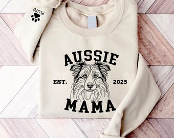 Custom Aussie Mama Sweatshirt, Personalized Aussie Mama Sweater, Aussie Lover Hoodie, Aussie Lover Sweater, Australian Shepherd Dog Sweater